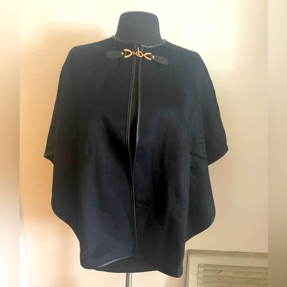 TALBOTS LEATHER TRIM CAPE BLACK XS/S - Picture 3 of 7